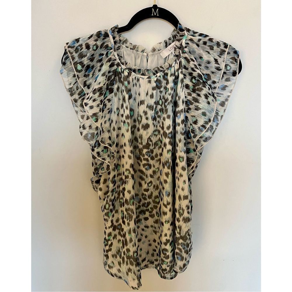 LOFT Metallic Animal Print Flutter Sleeve Blouse